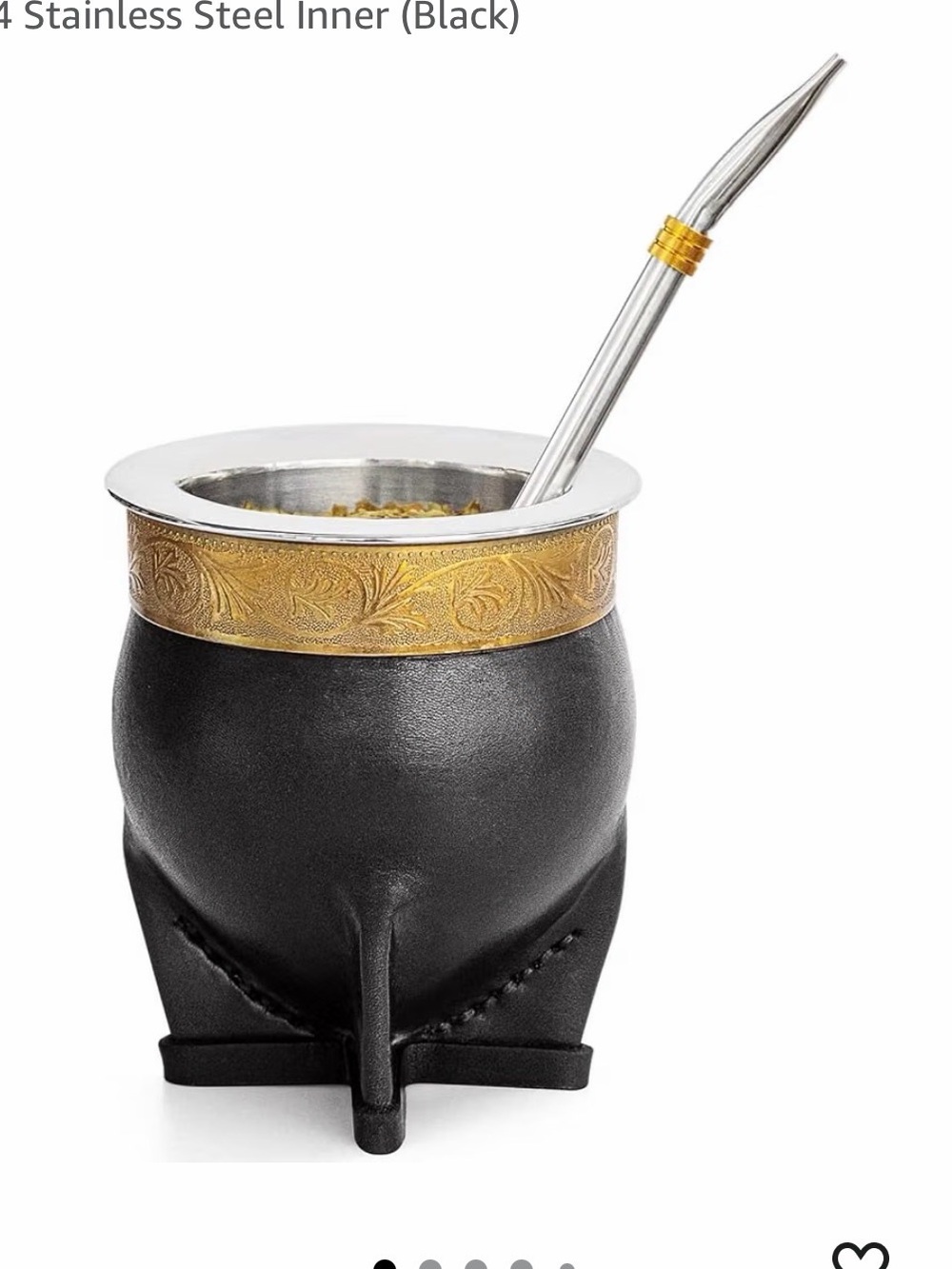 Black and Gold Yerba Mate Gourd with Bombilla